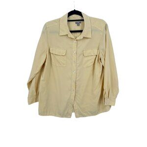 Women's J. Jill 1X Button Up 100% silk shirt top Butter yellow long sleeves FLAW